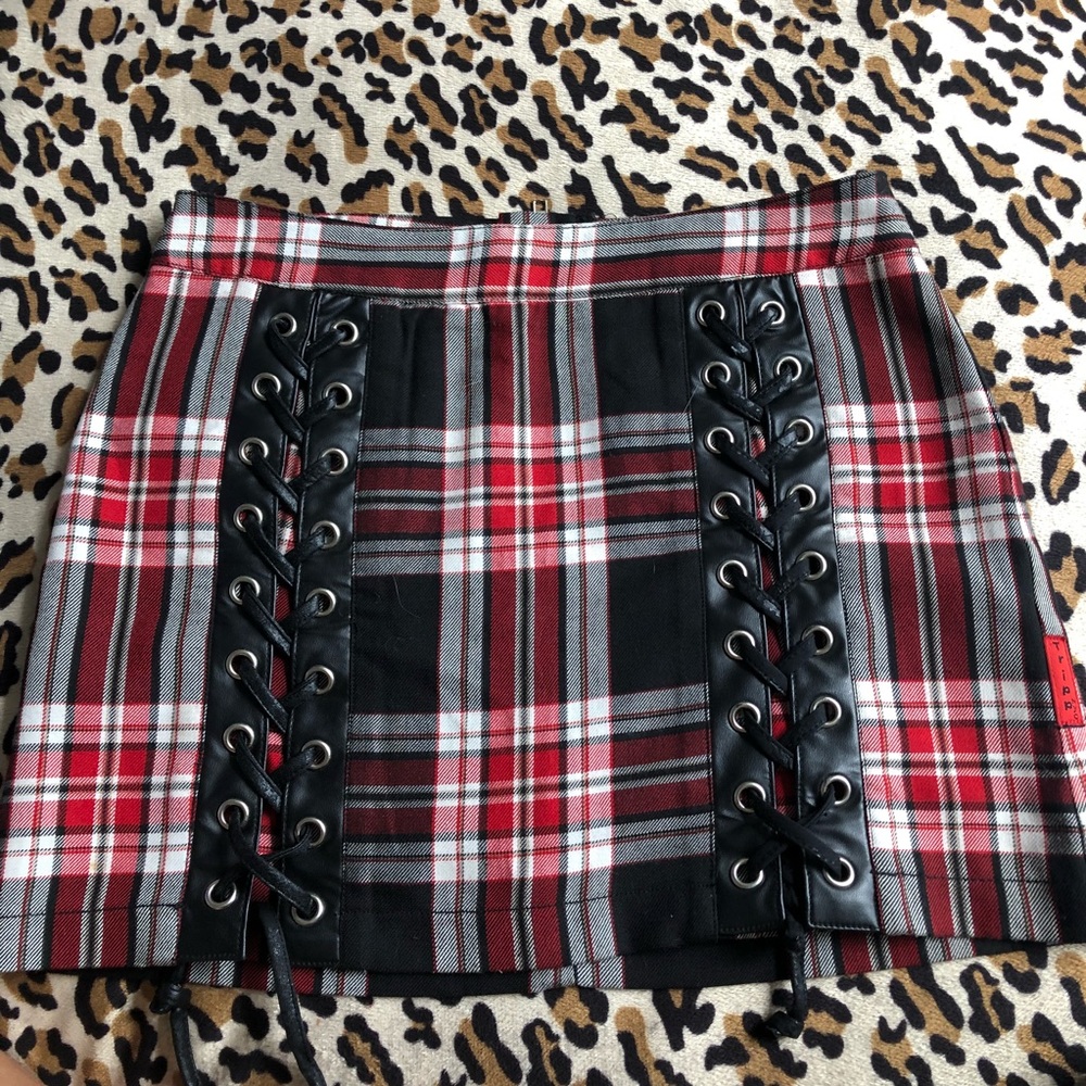 TRIP NYC lace up plaid skirt